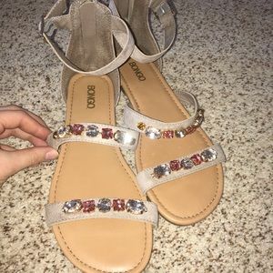 Bongo Women’s Tan Suede and Pink Jeweled Sandals
